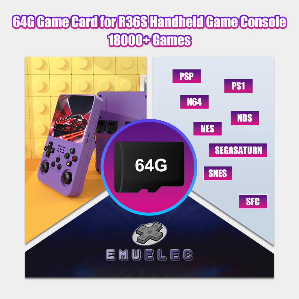 Gaming Console Handheld Retro - Tarjeta TF de juego de 64G
